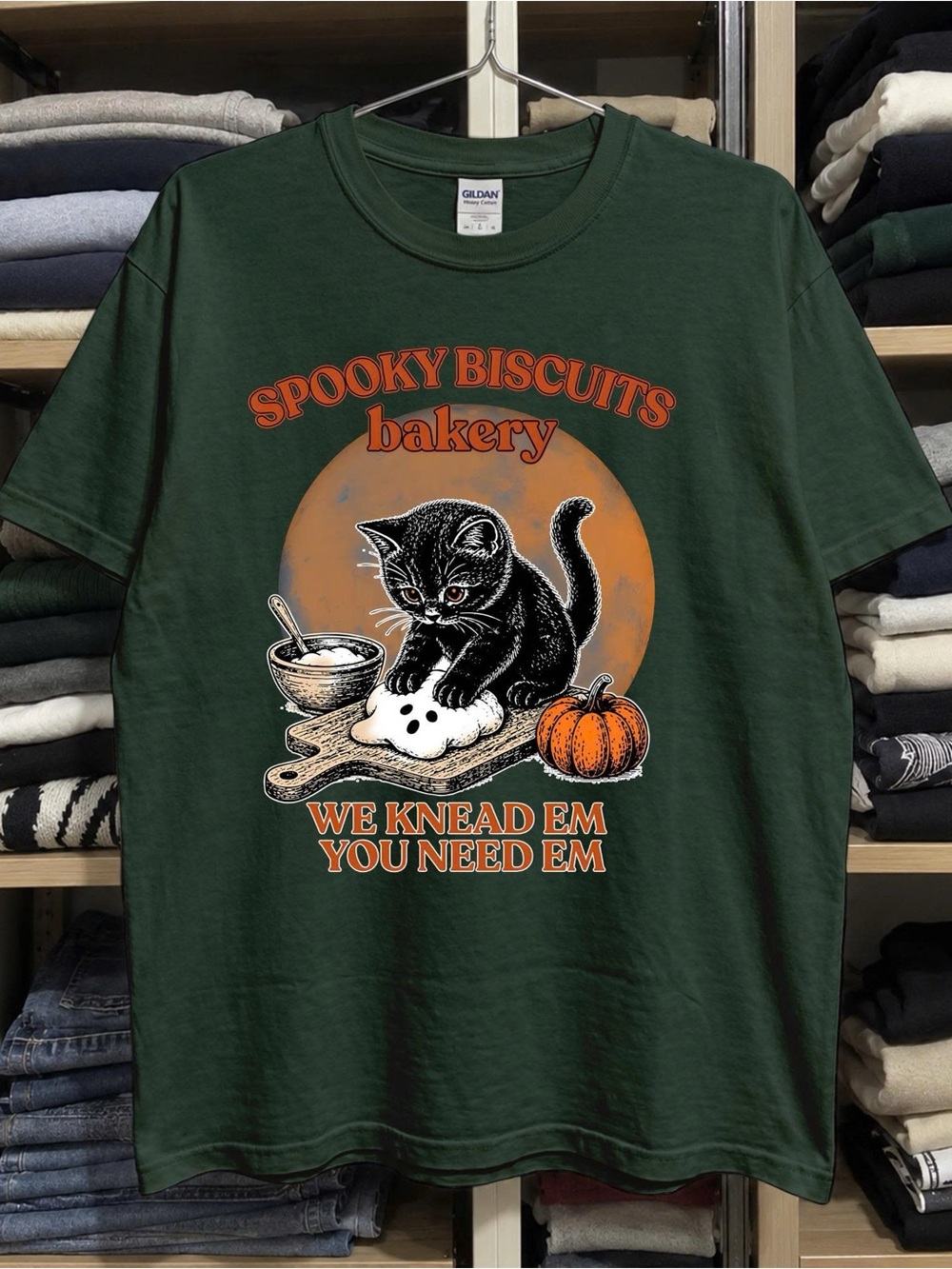 Cat Graphic T-Shirt - Forest Green